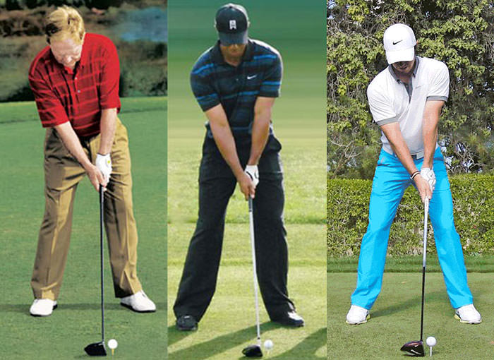 Tips for Straight Drives - setup positions of Jack Nicklaus, Tiger Woods, and Rory McIlroy