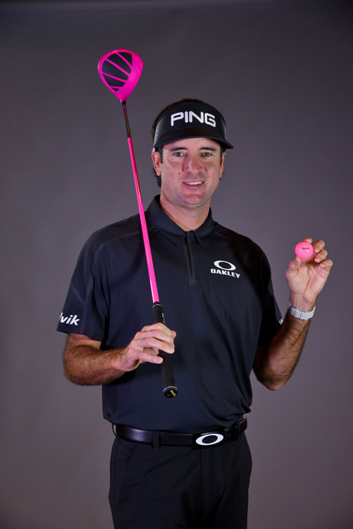 Bubba Watson holds his new pink ball and driver.