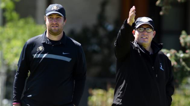 CU's Ethan Freeman (left) and Coach Roy Edwards