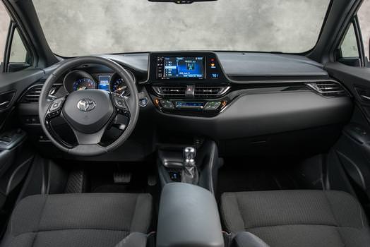 The Toyota's dark cockpit.