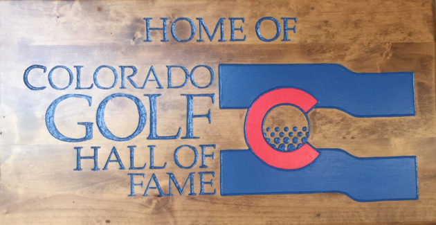 Entry sign to the Colorado Golf Hall of Fame at Riverdale Golf Courses in Brighton.
