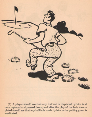 Divot-replacement advice from “The Rules of Golf Illustrated and Explained,” edited by Francis Ouimet, 1948.