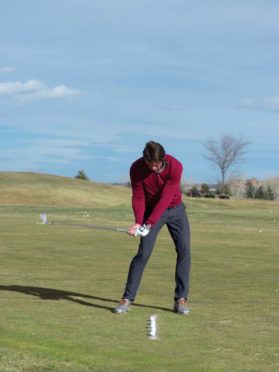 Iron drill step 2: do NOT try to . hit down on the ball. Let the club fall naturally.