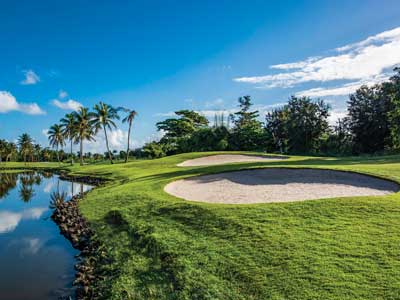 TWICE AS WET: Water guards holes on Wyndham Grand Rio Mar’s Ocean and River courses.