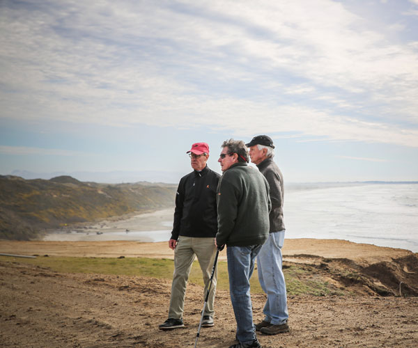 Phil Friedmann, Mike Keiser, Bill Coore on the Sheep Ranch grounds