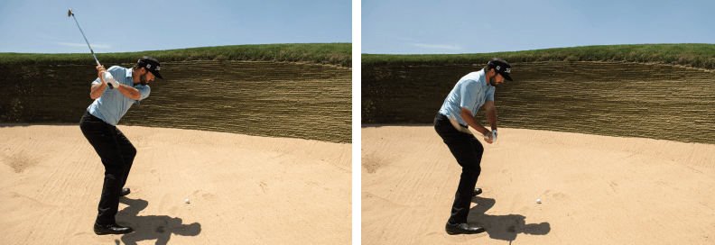 The correct downswing for a bunker shot