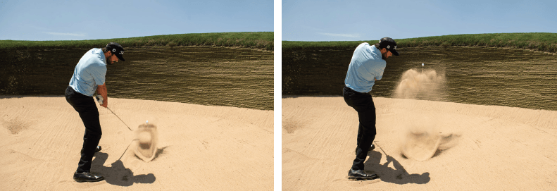 Impact position when hitting out of the sand