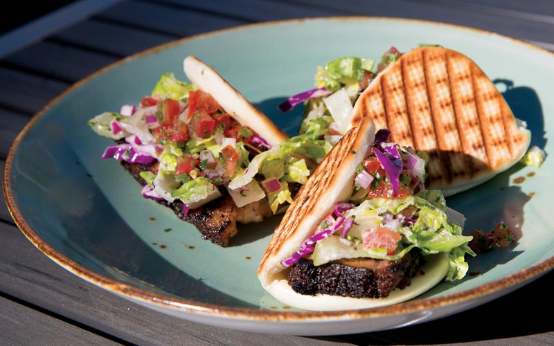 Peachwood Smoked Pork Belly Bao Slider with Ancho Aioli and Coriander Horseradish Slaw at Vail Golf Club