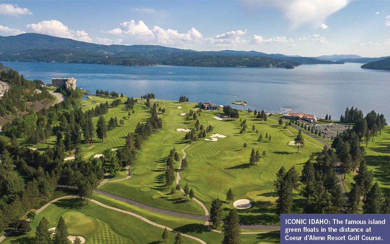 Coeur d'Alene Resort Golf Course in Idaho from above.