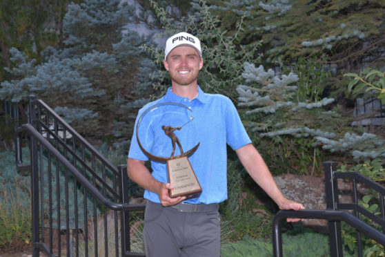 Sam Saunders Holds the Champion's Trophy for the 2019 CoBank Colorado Open