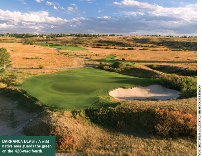 A wild native area guards the green on the 428-yard fourth, the site of the 2019 U.S. Mid-Amateur Championship.