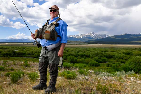 Master fisherman Charles Duke in Colorado after his surgery at the Steadman Hawkins Clinic Denver