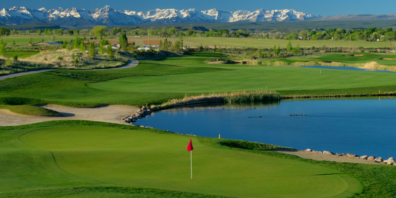 The Bridges Golf Club in Montrose with the San Juan Mountains in the background.