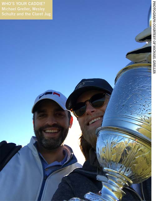 Wesley Schultz with Michael Greller and the Claret Jug at Chambers Bay