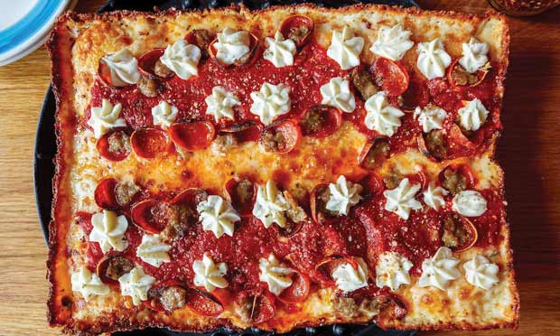 Blue Pan does a “Detroit-style” Brooklyn Bridge Pizza