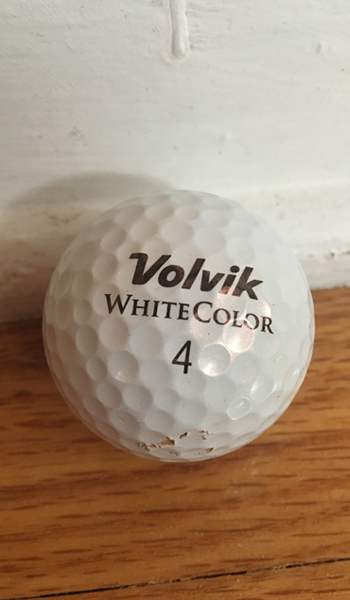 The lost ball–the Volvik White Color found off the 12th hole at Willis Case Golf Course