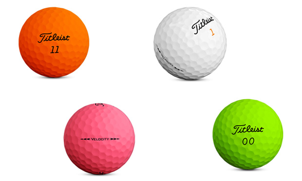 Titleist's Velocity golf ball comes in orange, white, pink and green