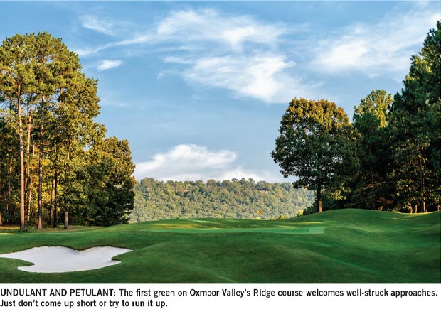 The first green on Oxmoor Valley’s Ridge course welcomes well-struck approaches. Just don’t come up short or try to run it up.