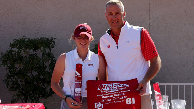 Anna Zanusso with University of Wisconsin Women's Golf Coach Todd Oehrlein