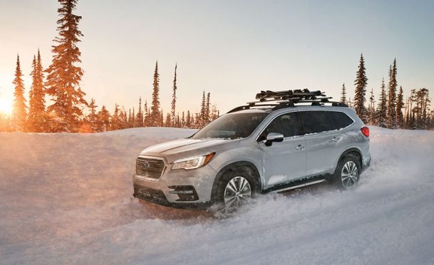 The 2020 Subaru Ascent Limited cruises through the snow