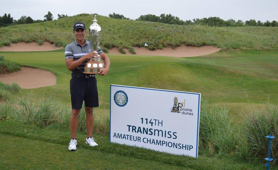 Future PGA TOUR winner Cameron Champ shot a 9-under 201 at Prairie Dunes to win by four strokes a Trans-Miss shortened to 54 holes by thunderstorms.