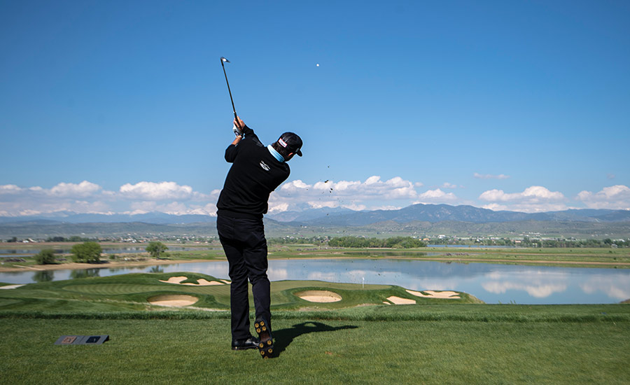 Mark Hubbard teeing off.