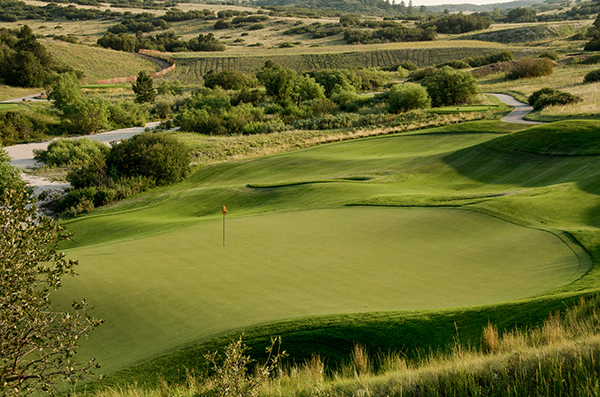 A reverse look down a golf hole at The Golf Club at Pradera