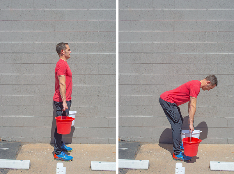 Dee Tidwell demonstrates deadlifts with waterbuckets