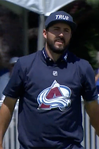 Mark Hubbard wears Avs jersey